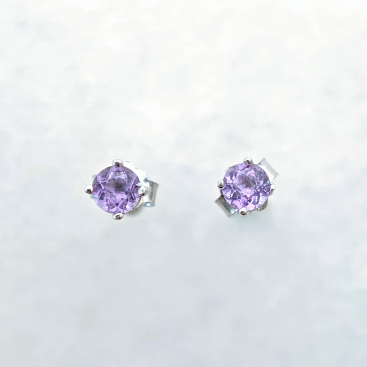 Round February Birthstone Amethyst Earring