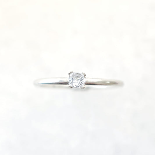 Round April Birthstone White Topaz Ring