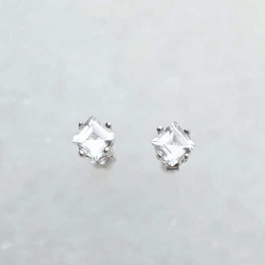 Princess April Birthstone White Topaz Earring