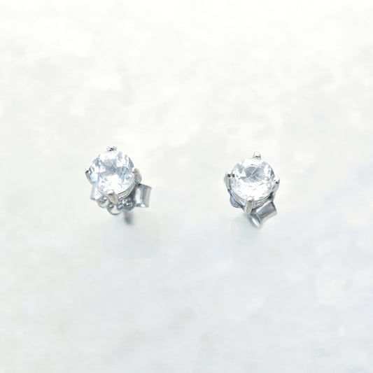 Round April Birthstone White Topaz Earring